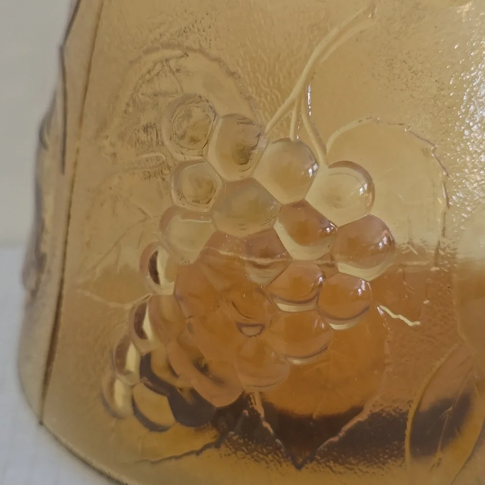 Vintage 1950s Empoli Three Fruits Pattern Amber Glass Decanter